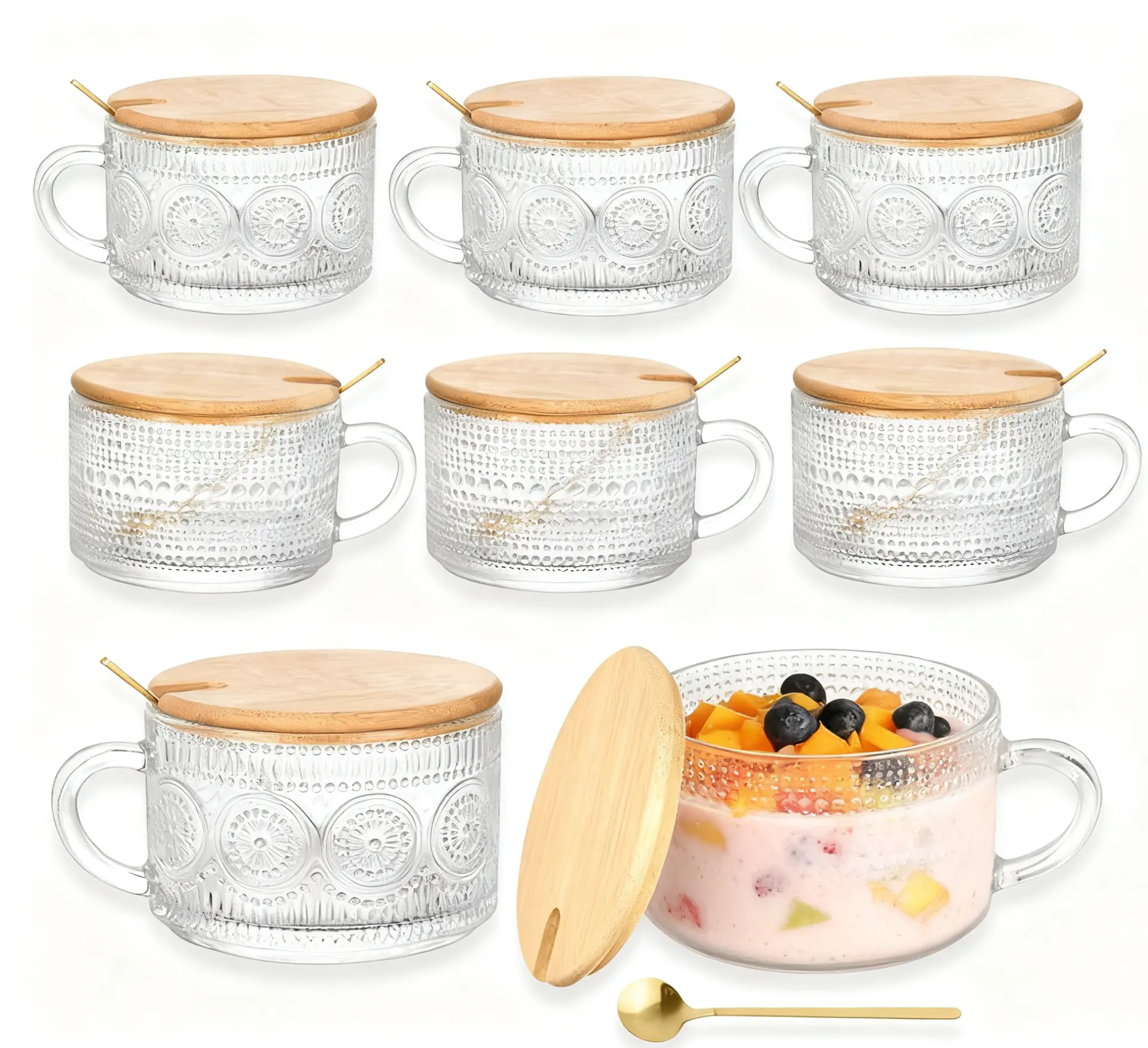 Transparent Heat-Stable Glass Cup - Durable, Heat-Cold Resistant, Bamboo or Plastic Accent, Meticulous Cleaning, Dust-Proof Kitchen Drinkware for Tea, Ice-Cold Beverages, Daily Drinking