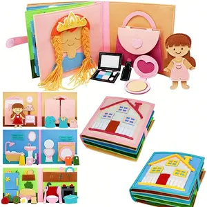 Montessori  Busy Book Princess Makeup Toy for Toddler,Eary Education Felt Book,Interactive Quiet Book Pretend-Play Toys, Multi Activity Playset, Preschool Felt  Story Book for Boys Girls 12M+ 1-3 Years Old Felt Busy Board , Quiet Book Montessori Toys