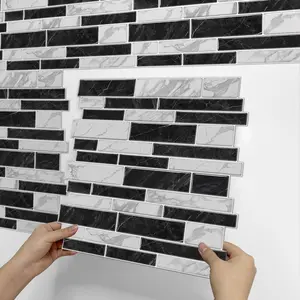Marble Pattern Wall Sticker, 12pcs/set Self-adhesive Wall Tile Sticker, Wall Decor for Home Kitchen Bathroom, Waterproof Marble Stickers