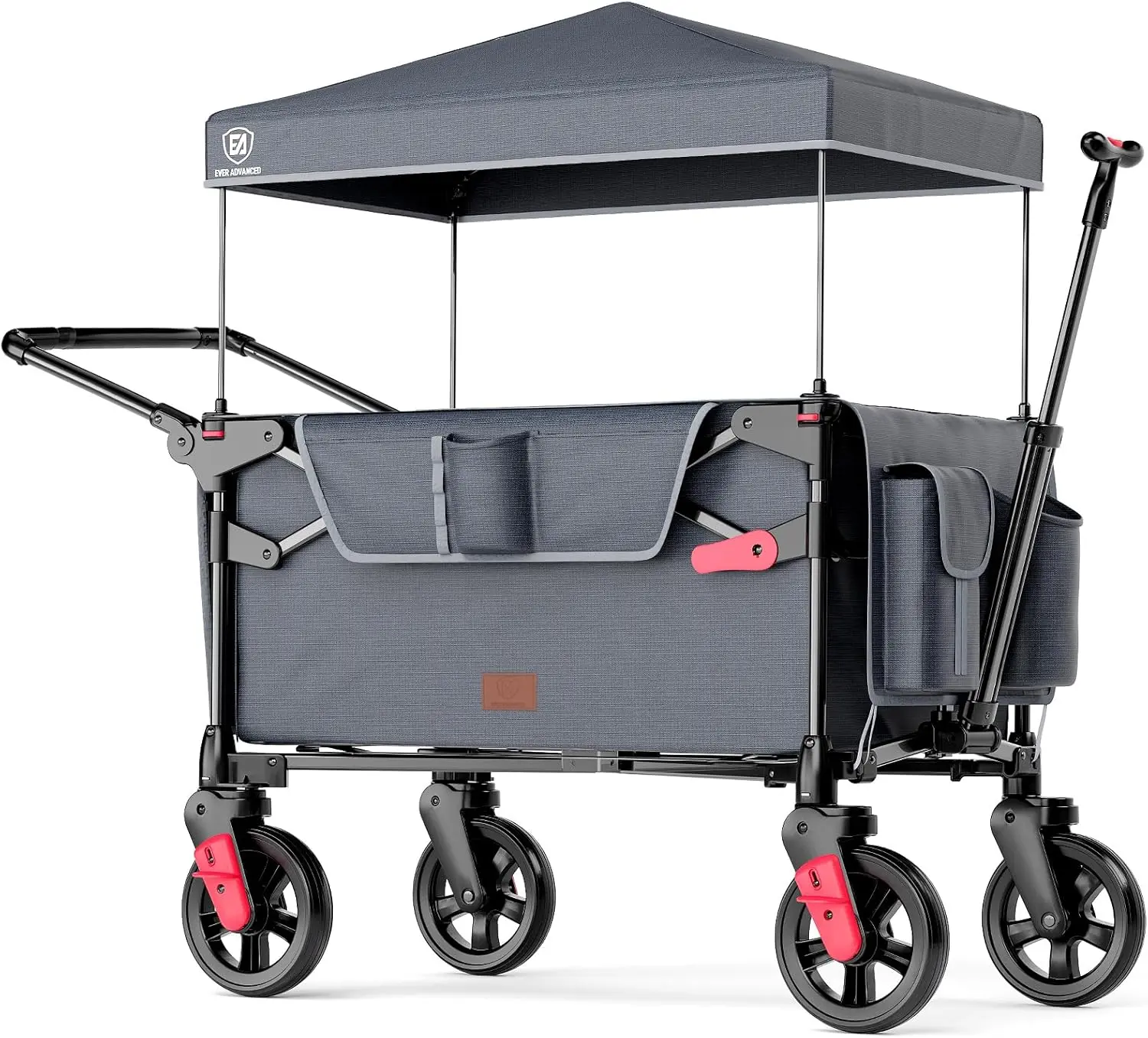 EVER ADVANCED 2-Kid Wagon Stroller, Compact 1-Step Fold Model with Adjustable Push-Pull Handles, Removable UV Canopy for Travel, Park & Beach
