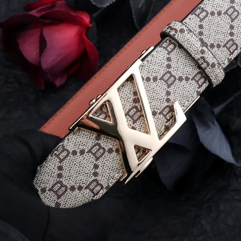 Men's Luxury Alloy Letter Buckle, Classic Monogram Print, Casual Fashionable All-Season Belt with Buckle