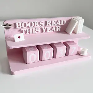 Pretty in Pink Books Read Counter - Book Tracker - Unique Home Decor with 2 Mini Accessories & 4 Dice for Book Nook Reading Corner Desk or Bookshelf Girly Office Supplies