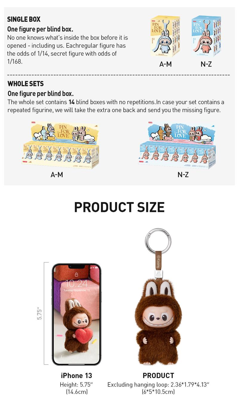 POP MART THE MONSTERS Pin for Love Series-Vinyl Plush Pendant Blind Box (N-Z), Labubu Collectible Toys, Valentine’s Day Gifts-2.0