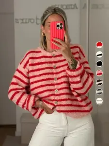 Women's Vintage Striped Cardigan, Casual Daily Wear, Perfect for Dates & Shopping, Ideal for Spring/autumn/winter SeasonsavsB