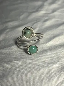 Kiwi Jasper & Amazonite size 10 silver-tone copper wire-wrapped ring