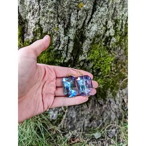 Glass Rhinestone Earrings Holographic Glass Earrings Rainbow Earrings Heavy Glass Earrings Handmade Dangle Earrings Drop Earrings Costumes