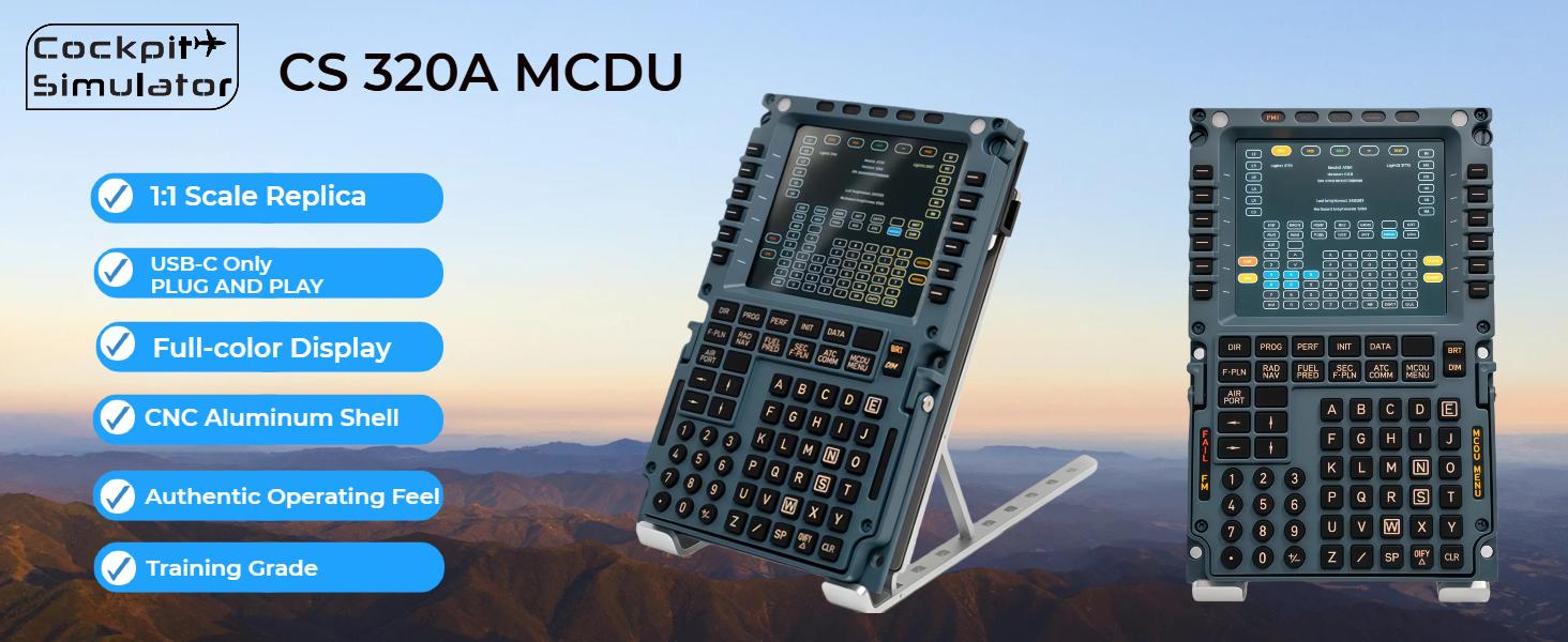Cockpit Simulator A320 MCDU Flight Simulator Control Display Unit – 1:1 CNC Aluminum Hardware, Real Silicone Keys, Full-Color Display, USB-C Plug-and-Play