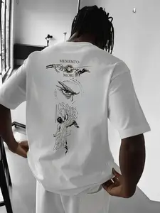 Men's Icarus Letter Street Print Crew Neck T-Shirt, Loose Comfortable Casual Sports Tee for Daily Wear, Summer Lightweight Fitted Style