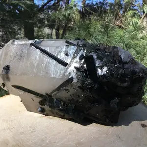 XL Big Brazilian Smoky Quartz and Green Tourmaline Matrix Showpiece Crystal