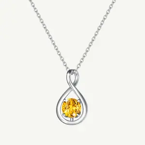 "Infinite Embrace" November Birthstone Citrine Infinity Symbol Sterling Silver Pendant Necklace - Silver