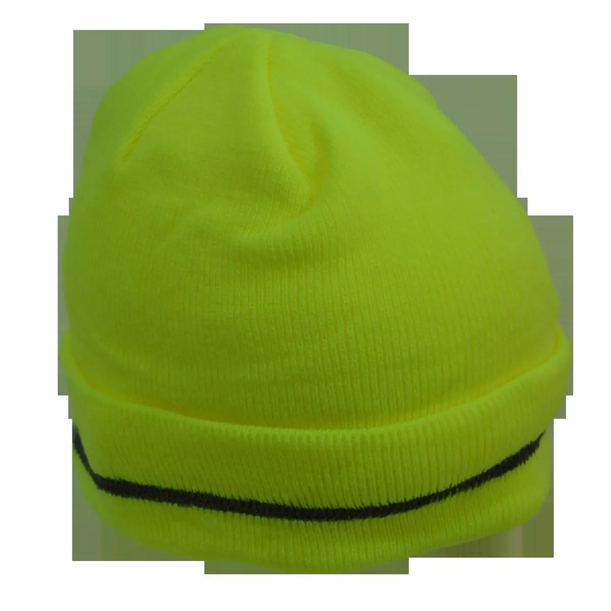 212 MAIN Safety Beanie Hat - Lime Color with Reflective Woven Stripe, 100% Acrylic Double-Layer Knit, 1-Size Fit