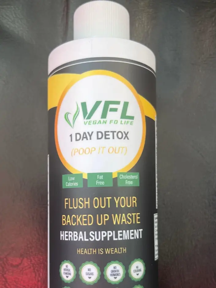 VFL Vegan For Life One Day Detox 8oz Herbal Supplement - Flush Out Backed Up Waste, Low Calories, Fat Free, Gluten Free, No Sugar Added