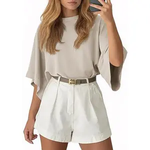 Tankaneo Womens Oversized Batwing Short Sleeve T Shirts Summer Casual Round Neck Tunic Tops Loose Fit Basic Tees