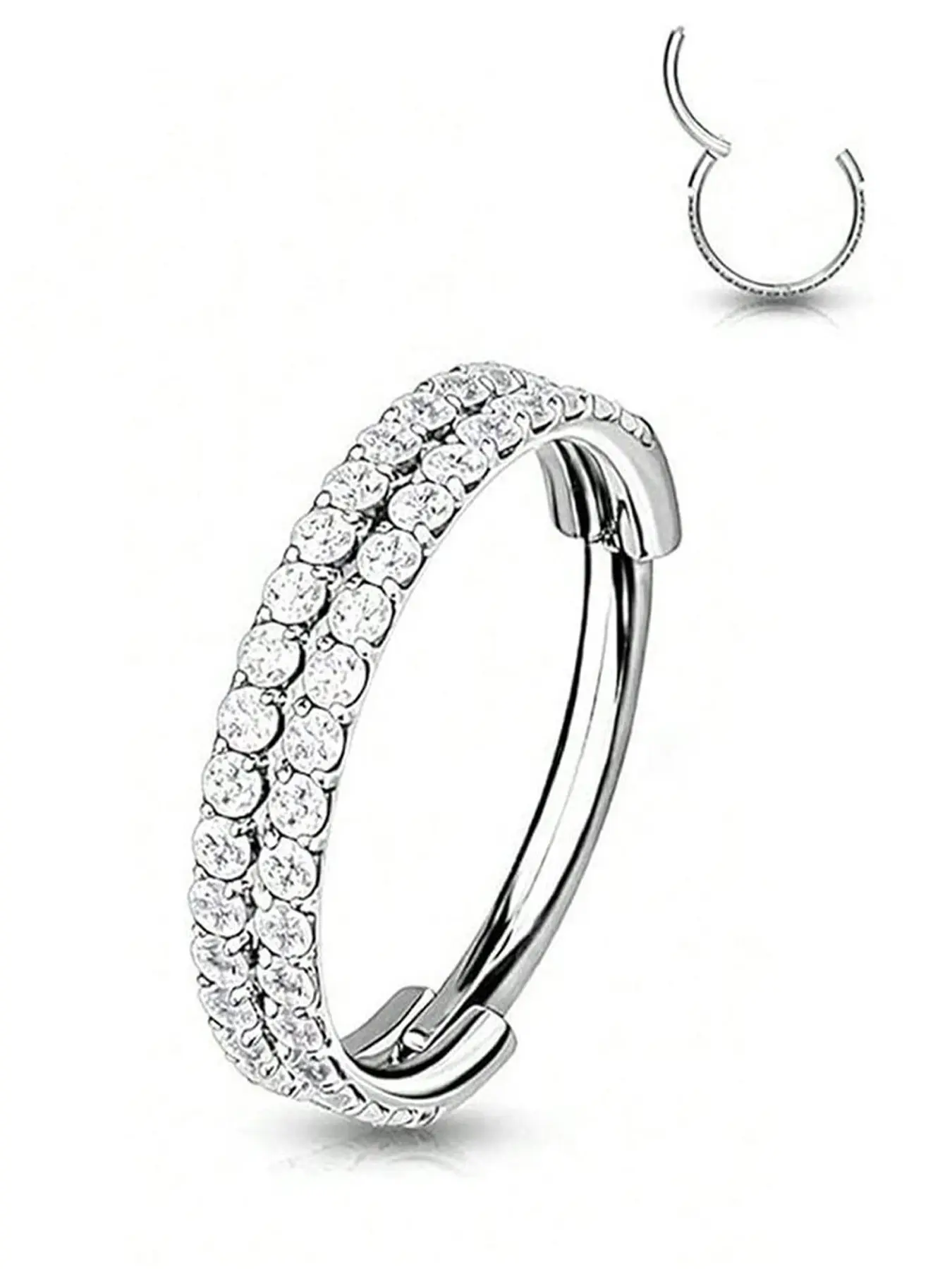 Women Stainless Steel Rhinestone Nose Ring, 16g Seamless Design for Daily & Party Wear, Soft Cartilage Ear Piercing Jewelry, Septum Ring