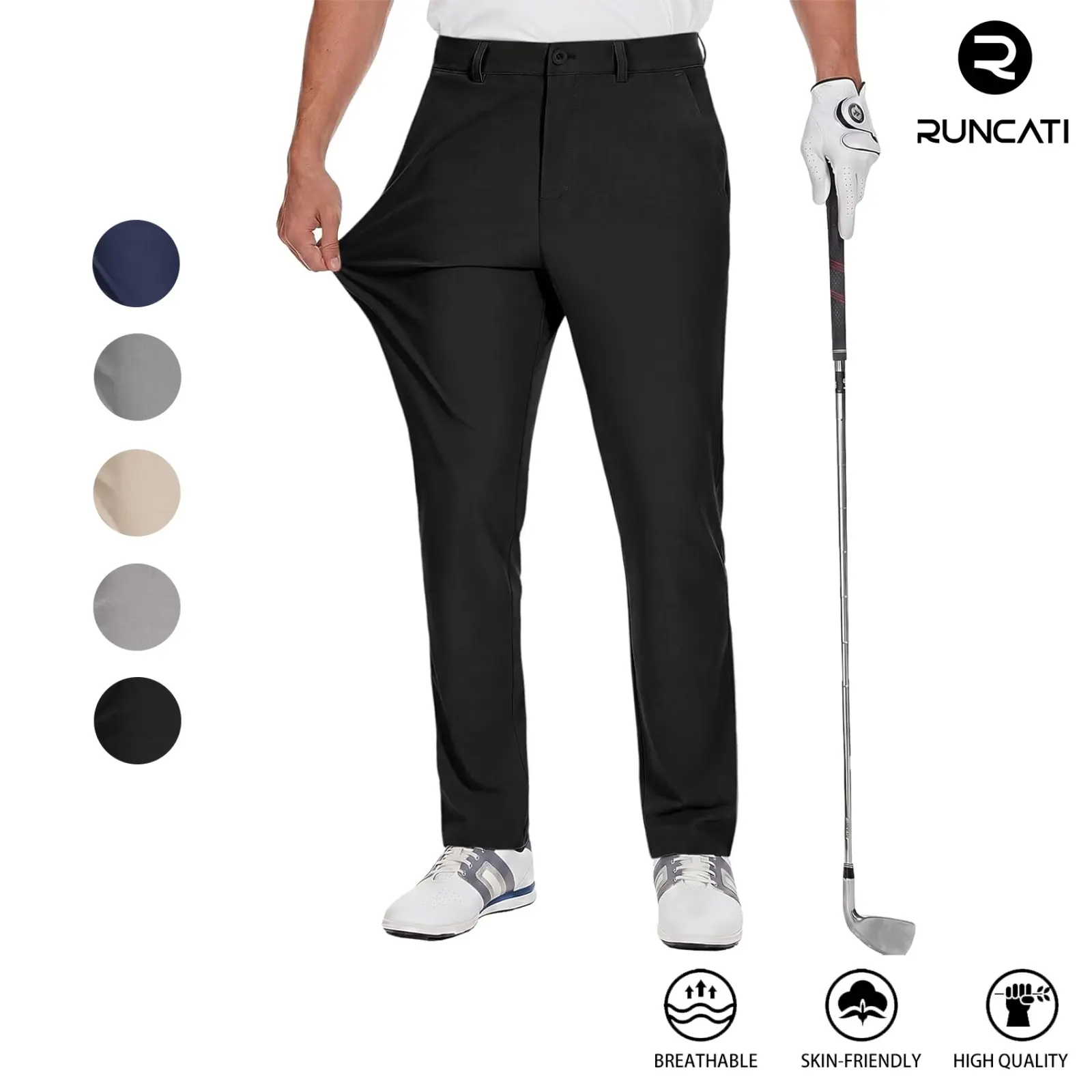Runcati Mens Casual Stretch Work Dress Pants 30"/32" Lightweight Quick Dry Casual Slacks Trousers with Pockets Plain Golf Pants