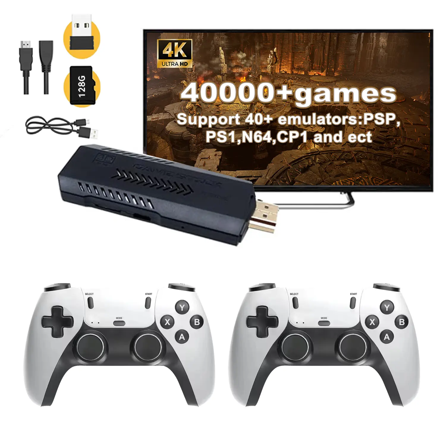 2025 New Retro Gaming Console with 40+ Emulators ,wireless Controllers, Good for Family and Party Fun, HDMI for TV