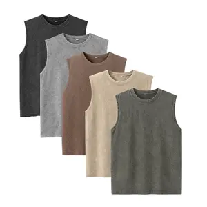 Men’s 5-Pack Vintage Washed Sleeveless Tank Tops, Casual Crew Neck Sports T-Shirts, Suitable for Gym, Workouts, Fitness, and Streetwear