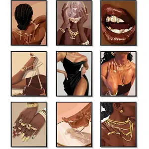 Black Girl Posters Wall Art Set of 9, Boho Black Woman   Woman Canvas Wall Decor Paintings, Fashion Abstract Pictures Prints for Bedroom Bathroom Living Room Home Decor 8x10 In Unframed