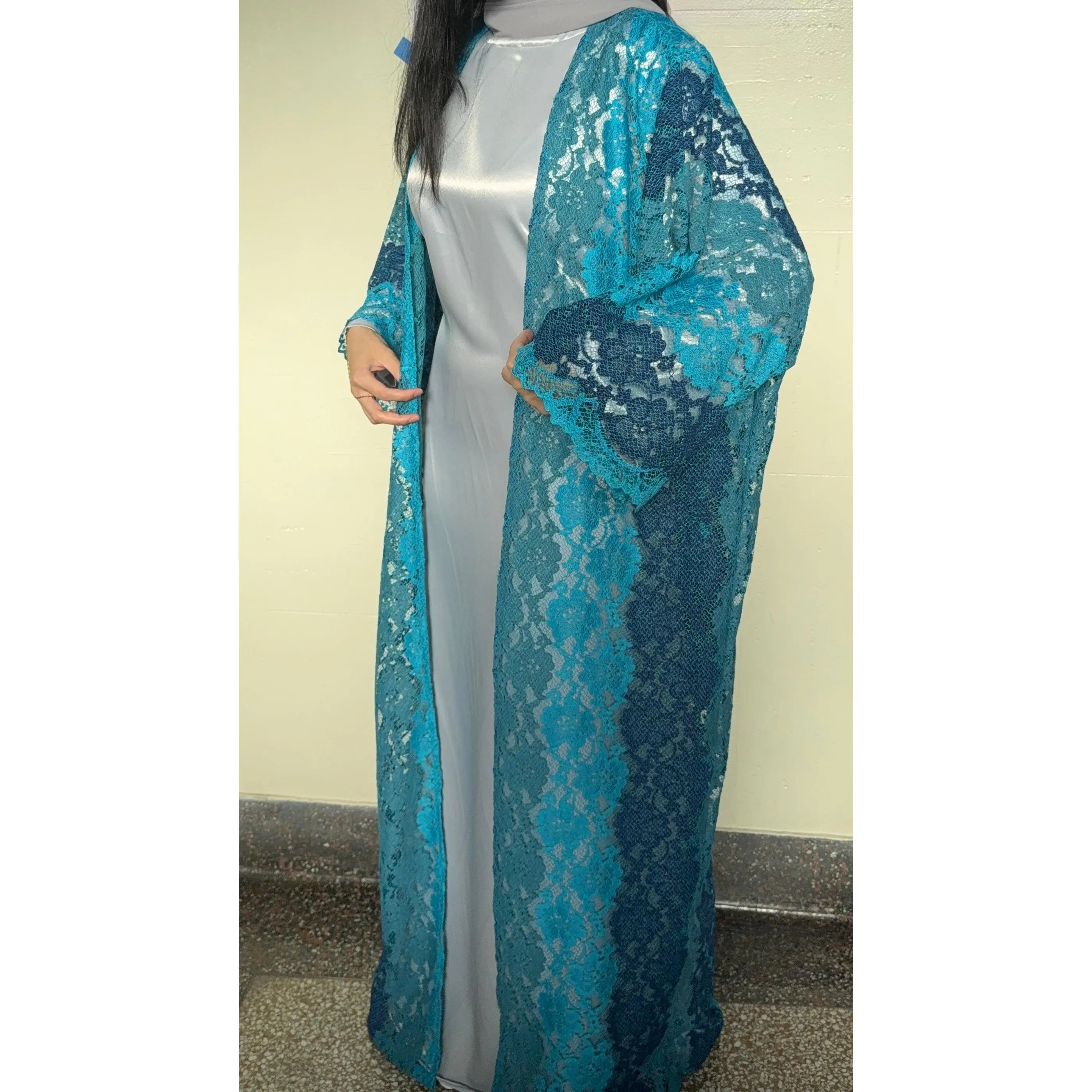 Azure Lace Abaya Set - 3 piece set
