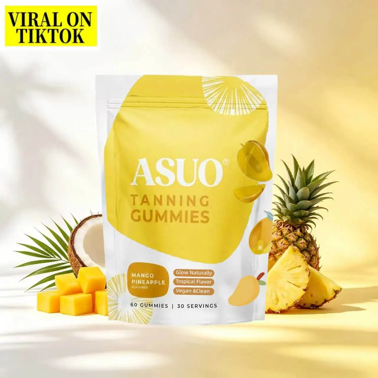 ASUO Tanning Gummies for Women and Men - Oral Self Tan Supplements Without The Sun - Tanning Pills Alternative - Fast Acting Melanin Supplement with Beta Carotene, Astaxanthin, Lycopene, Niacinamide Healthcare