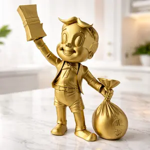 Richie Rich | Luxury Cartoon Decor | Gold Orange Statue | Desk Shelf Art | Pop Culture Fan Art Gift