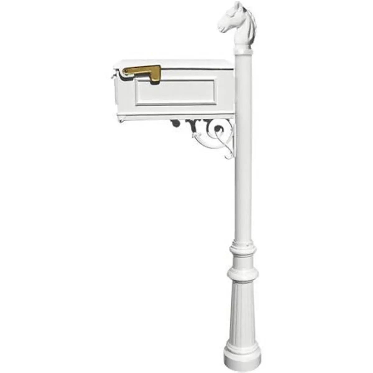 Lewiston LM-801-LPST-WHT Mailbox System with Post Fluted Base & Horsehead Finial, White