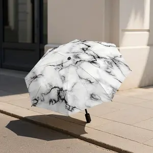 Marble Texture Automatic Folding Umbrella, 8-Rib, Plastic Handle, Windproof, Portable, Halloween Christmas Gift