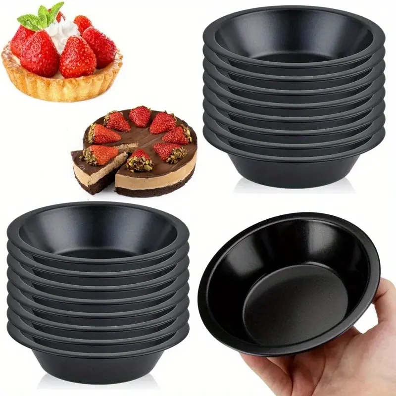 12-Pack 5-Inch Anti-Adhesive Non-Stick Carbon Steel Mini Round Pie Pans, Reusable Bakeware for Small Pies, Cakes, Durable Trays with Easy Food Release, Anti-Adhesive Non-Stick Pie, Tart & Quiche Pans