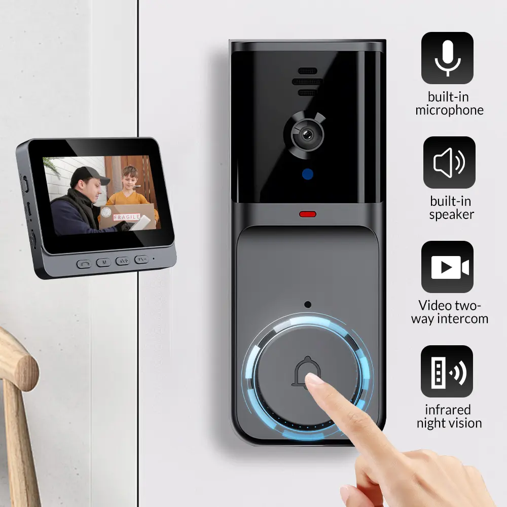 Video Doorbell System with Monitor, 100W Pixel (1MP) 720P Night Vision Camera, Voice Change Talk, Automatic Snapshot, Long Battery Life, Easy Wireless Installation