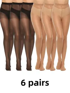 Women Plus Size Anti-Snag Ultra-Thin Breathable Tights, Slim-Fitting Skinny Pants, All-Season Casual Wear, Pack of 6