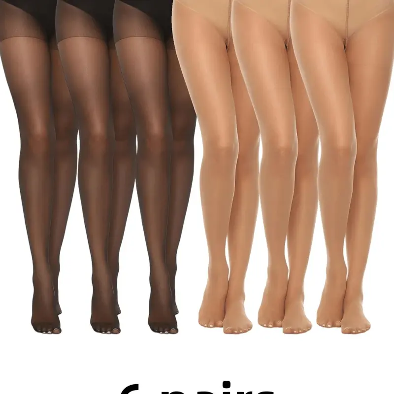 Women Plus Size Curvy Anti-Snag Ultra-Thin Breathable Tights, Women Pantyhose, Slim-Fitting Skinny Pants, All-Season Casual Basic Wear, Pack of 6
