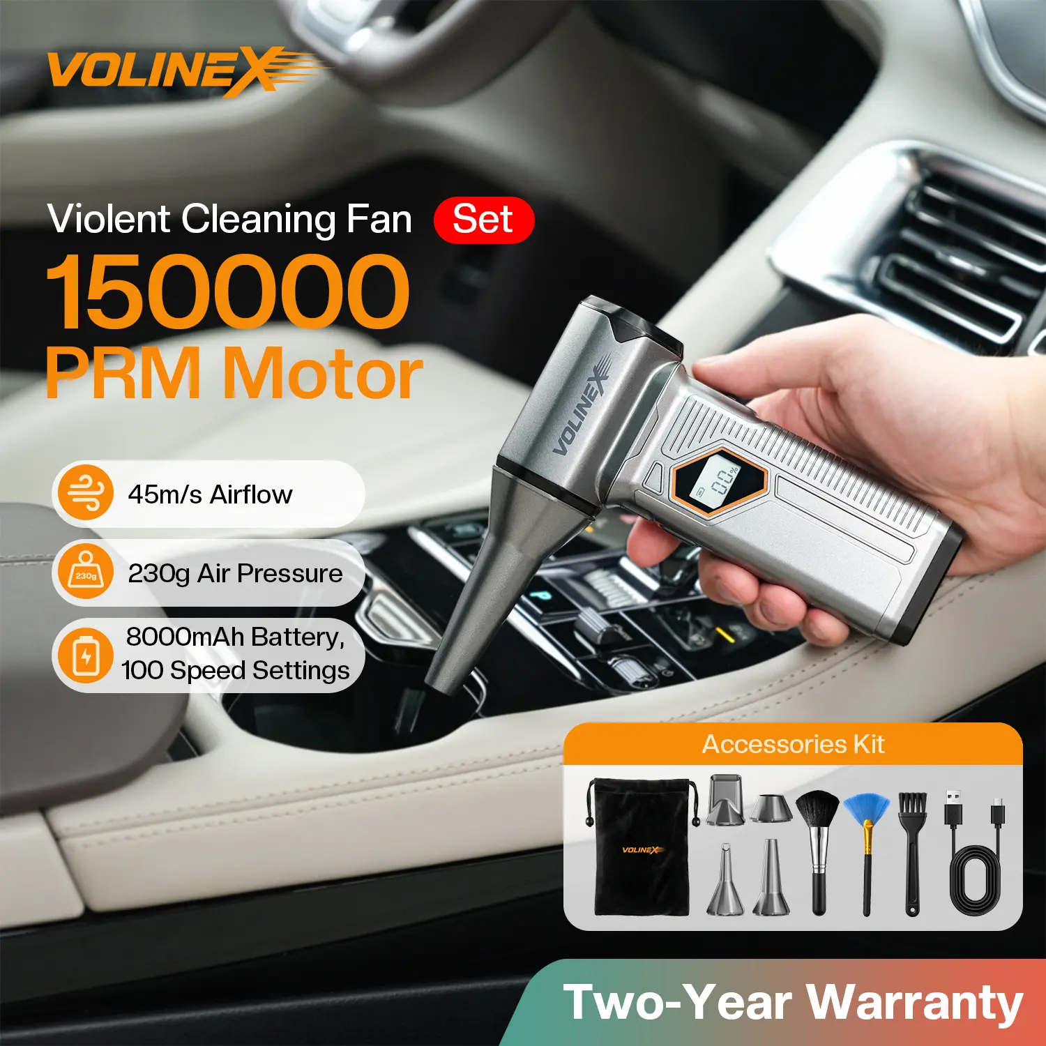 [150,000 RPM]VX-101 Pro Max Compressed Air Duster for PC, Car Cleaning | 150000RPM Brushless Motor, Turbo, 8000mAh Rechargeable, 10-Speed Adjustable, Cordless, LED Light, LCD Screen, Mini Portable