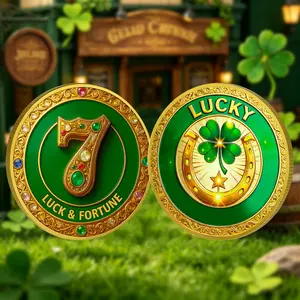 1pc Digital 7 Lucky Fortune Coin, Clover Horseshoe Good Luck Seal, Dual Blessing Coin with Lucky Horseshoe and Number 7, Gift for Family and Friends