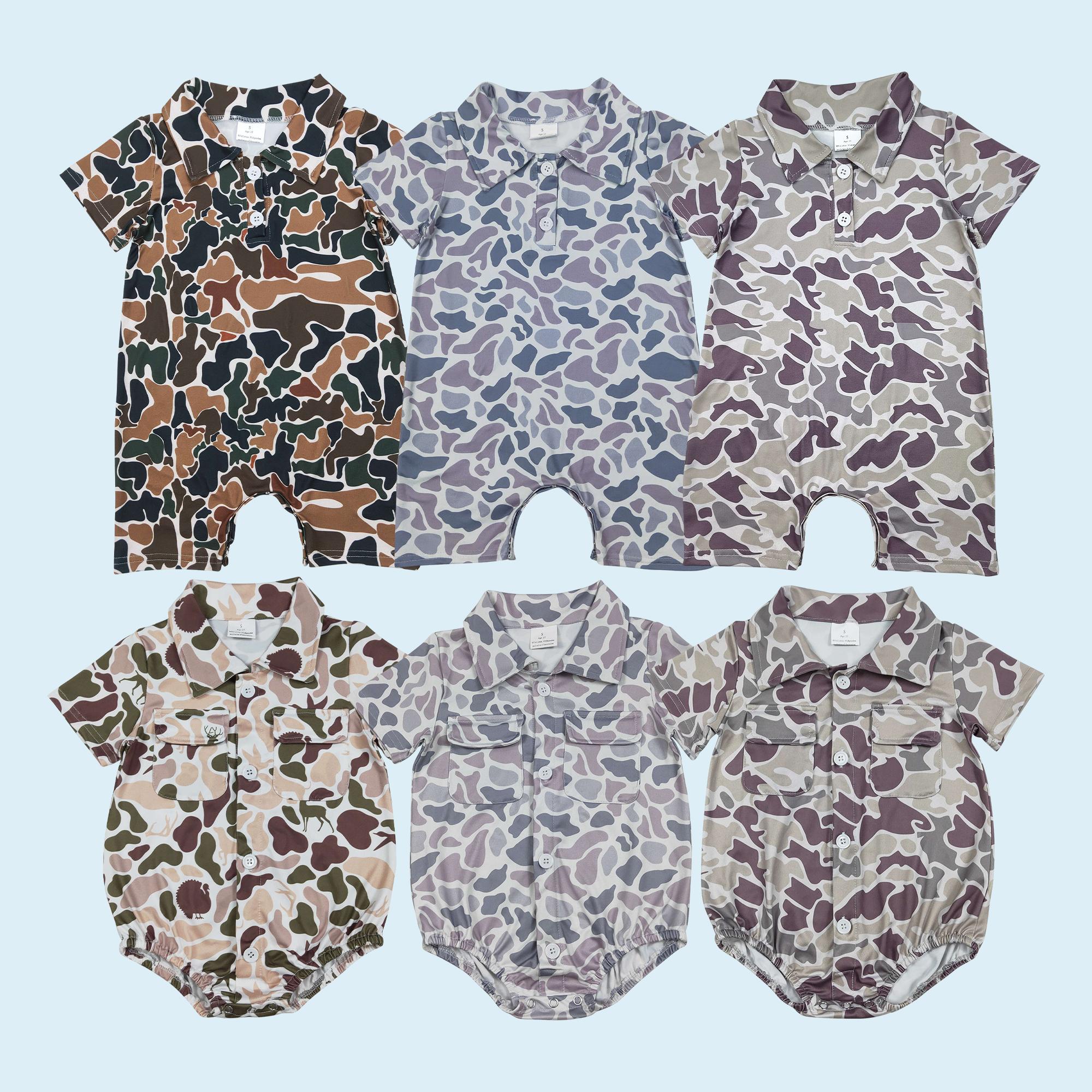 Brown camouflage baby boy summer polo romper Baby Boy Clothes