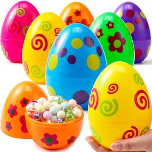 6 Pcs Large Printed Easter Eggs, 6 Inches Jumbo Plastic Eggs Fillable for Easter Themed Hunt Basket Stuffers Fillers Filling Treats Party Favor Classroom Prize Supplies