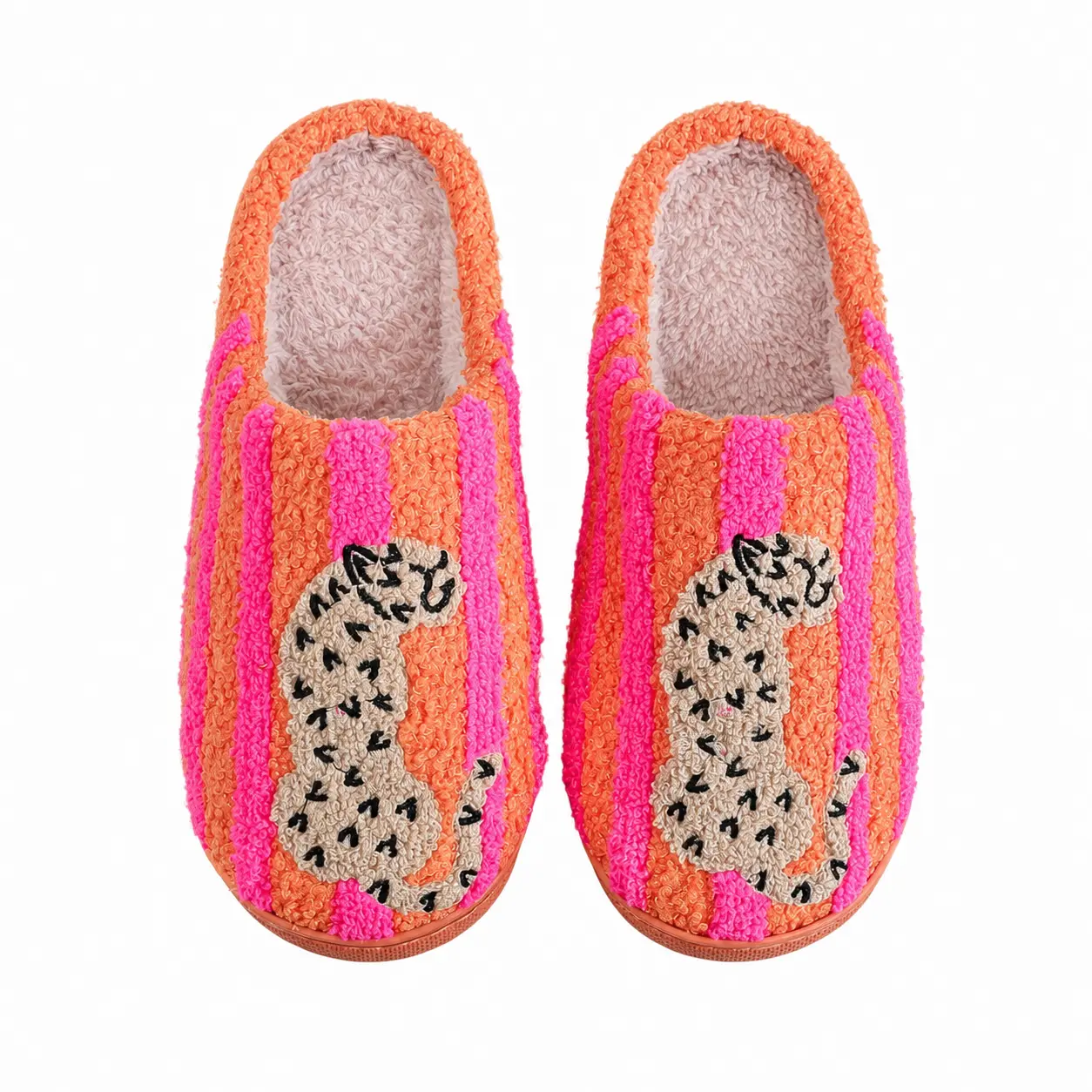 Women’s Retro Striped & Leopard Fuzzy Slippers, Super Soft Fluffy Lined Closed-Toe House Shoes, Warm Cozy Anti-Slip Indoor Bedroom Slippers, Winter Holiday Gift for Women