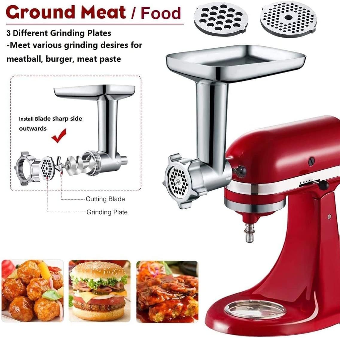 Metal Meat Grinder Attachment for KitchenAid Stand Mixer | Meat Grinders Includes 4 Grinding Plates, 3 Sausage Stuffer Tubes, 2 Grinding Blades, for KitchenAid Mixer Attachments