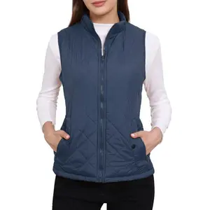 INSPIRE CHIC Puffer Vest Stand Collar Lightweight Gilet Quilted Zip Vest Dark Blue