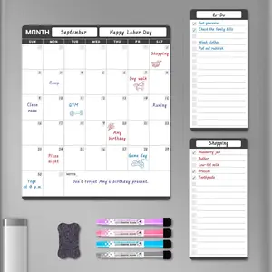 Dry Erase Calendar for Fridge , Refrigerator Calendar Whiteboard Set - Vertical Dry Erase Refrigerator Calendar Planner with 2 List Boards, 4 Markers + Eraser