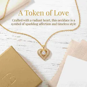 Luxurious Gold Silvery Heart Zirconia Pendant Necklace Zirconia Elegant Women Wedding Engagement Party Heart Pendant Necklace Charm Jewelry Gift（  Gold + Silver Necklace Set）