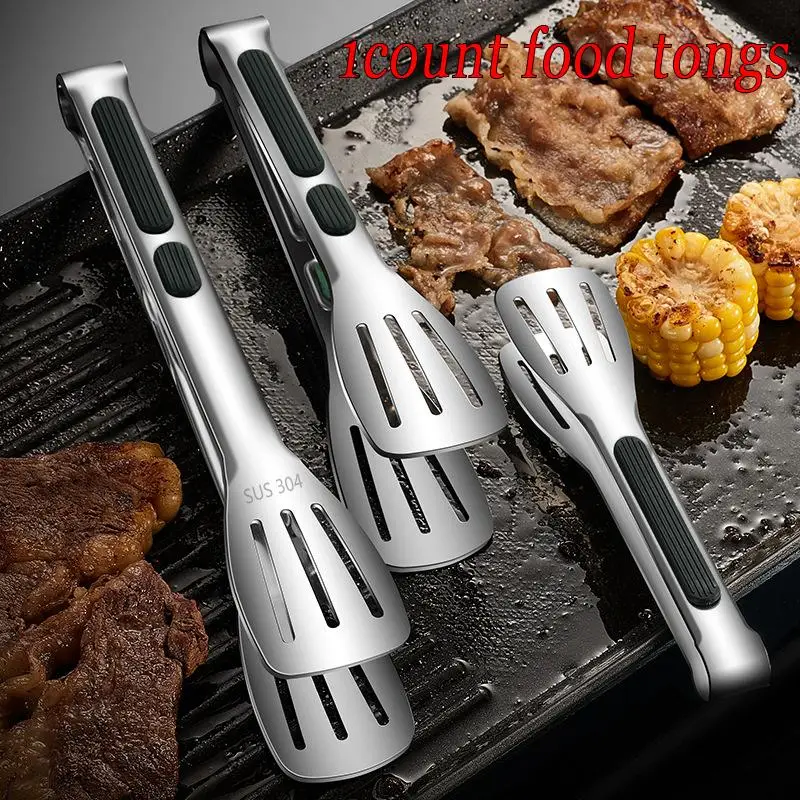 Multi-size Stainless Steel Food Tongs, 1 Count Meat Salad Bread Serving Clip, Barbecue Buffet Clamp Cooking Tool Utensils for Home Kitchen Outdoor Pic