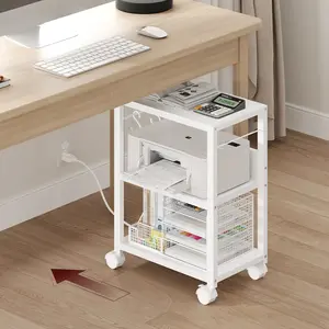Mahancris Industrial Printer Trolley, 3-layer mobile printer bracket, with 2 AC sockets, 2 USB ports and 2 hooks, suitable for office, living room, White #SpringSale #BigSpringSale