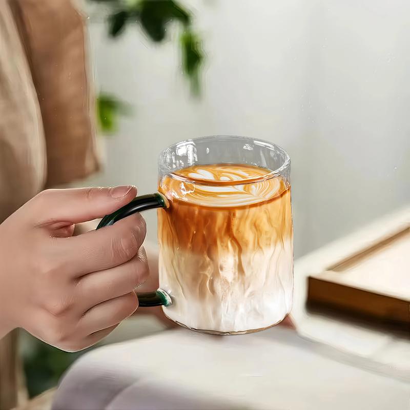 2pcs 10oz Glass Cups with Handle Water Latte Cappuccino Juice Drinking Water Reusable High Borosilicate Glass Modern Tumbler