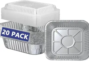 (20 Pack) 8x8 Square Shape Aluminum Foil Baking Cake Pans with Clear Plastic Lids, Disposable Kitchen Cookware for Cooking, Storing