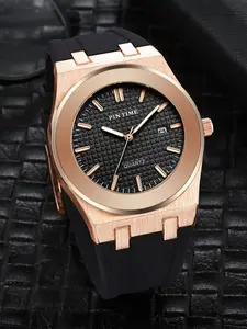 Men's Business Style Round Dial Analog Watch, Trendy Wristwatch with Date Display, Chic All-match Accessories As Gifts with Box