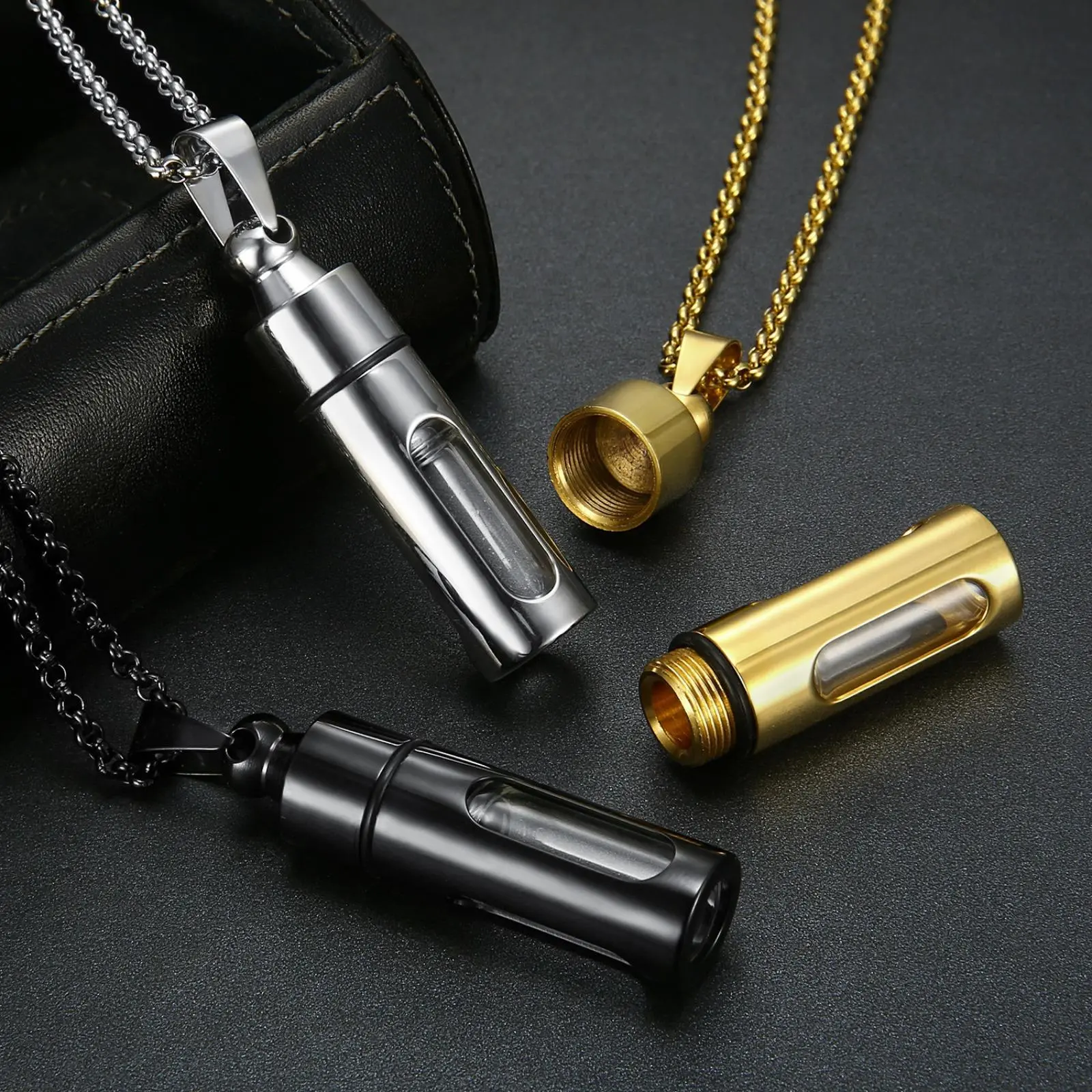 Openable Glass Pendant Necklace - Fashionable Jewelry Accessories, Geometric Unisex Perfume/Wishing Bottle Holder with Openable Cap, Long Stainless Steel Chain, Ideal for Anniversary, Birthday Gifts, Perfume Necklace Necklaces