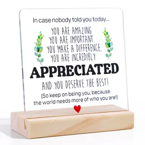 Inspirational Acrylic Desk Plaque with Wooden Base – Meaningful Appreciation Gift for Coworkers, Friends, Women & Men – Encouraging Thank You Decor for Office or Home