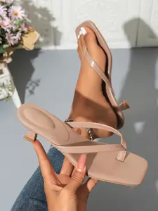 Women's Square Toe Low Heel Slip-On Sandals, Perfect for Parties, Summer Comfortable Versatile Vacation Shoes, Ladies' Casual Flip Flops, Versatile Wear