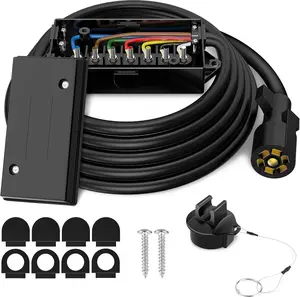 7 Way Trailer Plug Cord Junction Box - Heavy Duty 7 Pin Trailer Wiring Harness Inline Cord Cable Weatherproof Corrosion Resistant, 8 feet