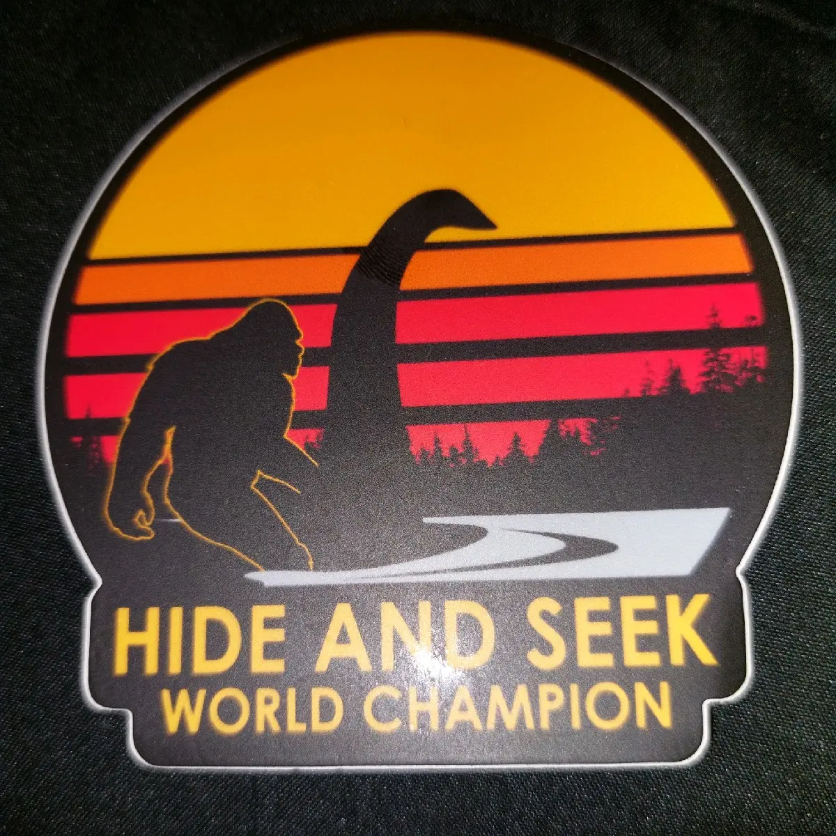 Retro Bigfoot and Nessie Hide And Seek World Champion Sticker